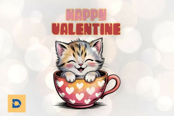 Cute Cat in Love Mug Valentines PNG for Crafts and Graphics