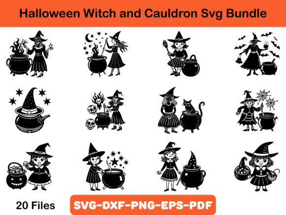 Halloween Witch and Cauldron Svg Bundle for Crafters